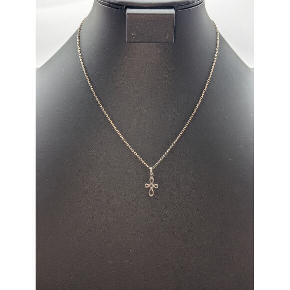 VTG 925 Sterling Infinity Cross Pendant 17.5" Rectangle Chain Link Necklace - Picture 7 of 8